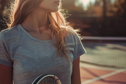 Young woman with a tennis racket, close-up. Tennis sport. AI generated