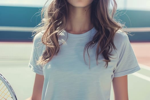 Young woman with a tennis racket, close-up. Tennis sport. AI generated