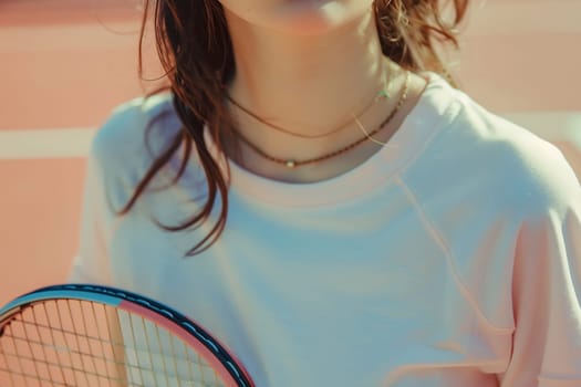 Young woman with a tennis racket, close-up. Tennis sport. AI generated