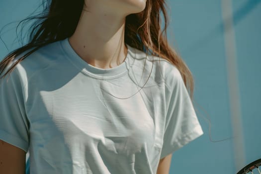 Young woman with a tennis racket, close-up. Tennis sport. AI generated