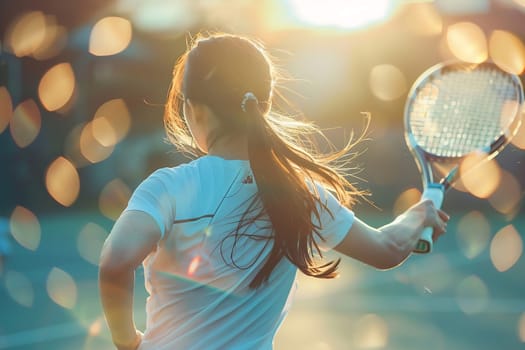 Young woman with a tennis racket, close-up. Tennis sport. AI generated