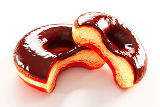 Two fresh, evenly sliced donuts, one resting on the other, covered in glossy chocolate. A delightful, festive treat perfect for celebrations and bakery displays.