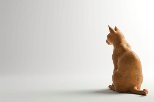 A light brown cat figurine sits on the right side of a softly lit gradient background, offering ample space for text or design elements.