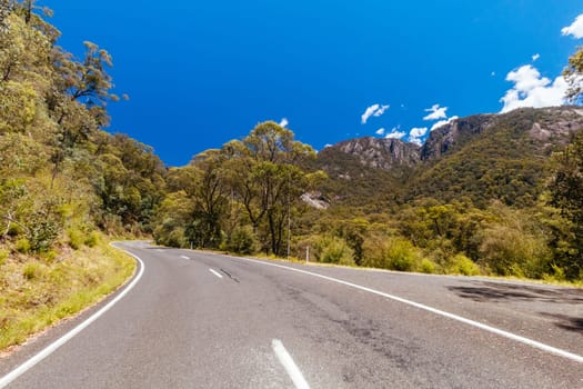 The road up Mt Buffalo on a summer's afternoon in the Victorian Alps, Australia