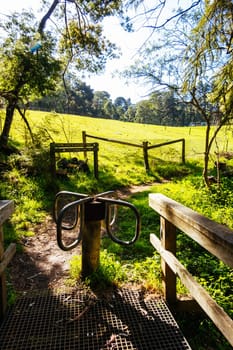 Mt Evelyn Aqueduct Trail Linear Reserve and surrounding landscape on a spring sunny day in Melbourne, Victoria, Australia