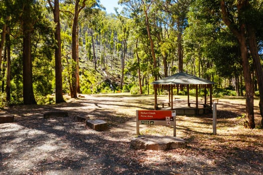 Nolans Creek Picnic Area in Lerderderg State Park on a hot summer's day near Bullengarook in Victoria, Australia