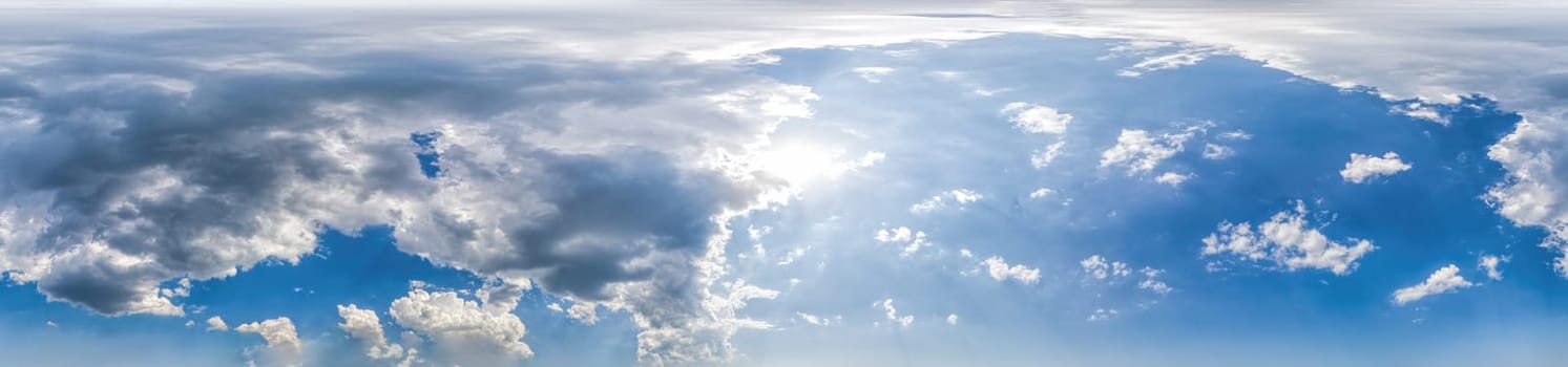 sky panorama with clouds without ground, for easy use in 3D graphics and panorama for composits in aerial and ground spherical panoramas as a sky dome