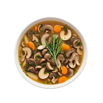 Beef and barley soup with mushrooms and thyme a savory broth with tender beef pearl. Food isolated on transparent background