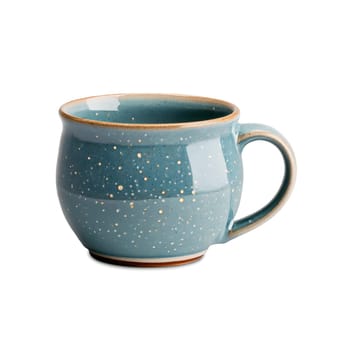 Rustic hand thrown ceramic mug with a speckled glaze filled with a rich dark Mockup. Drink isolated on transparent background