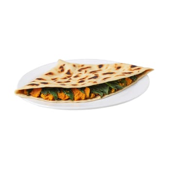 Azerbaijani qutab thin flatbread greens meat or pumpkin filling folded grilled Culinary and Food concept. close-up food, isolated on transparent background