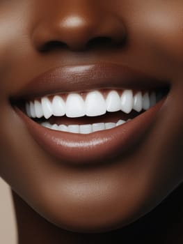 close up of a smile of an dark skinned woman