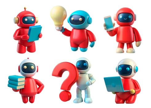 Futuristic Cartoon Set of AI Robots and Digital Brain Concept isolated on white. AI robot bot. Chat, chatbot technology. ai generated image