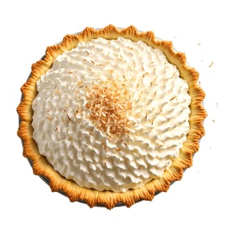 Coconut cream pie with a flaky crust creamy coconut custard filling and a billowy whipped. close-up food, isolated on transparent background