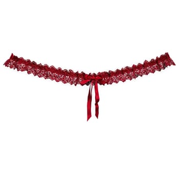 Ruby red lace garter bold and seductive dramatic flair in motion intense and vivid. Woman lingerie isolated on transparent background.
