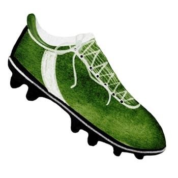 Football boot watercolor. Hand drawing of soccer shoes. Clip art of sports illustration on isolated white background. Ideal for advertising flyers, posters and match tickets. High quality illustration