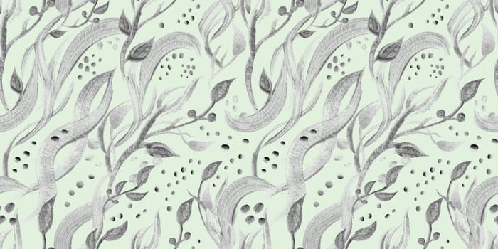 Seamless monochrome watercolor pattern with abstract wildflowers drawn in watercolor