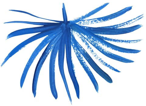 palm leaf painted in gouache with a dry brush isolated on a white background for the design of summer fabrics and other