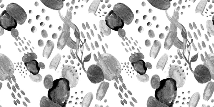 Seamless abstract pattern with gouache painted geometric shapes ovals and dots for textile design and autumn prints