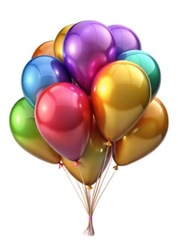 Colorful helium balloons isolated on white background. Ai generated image