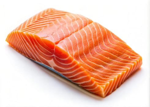 Raw salmon fillet slice, isolated on a white background. Ai generated image