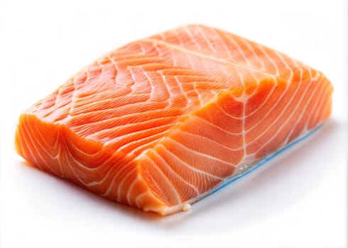 Raw salmon fillet slice, isolated on a white background. Ai generated image