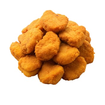 Fried crispy chicken nuggets pile isolated on white background. Fast food . Ai generated image