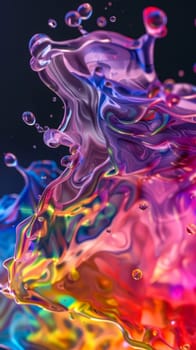 A close-up view of swirling liquids in a kaleidoscope of colors against a dark background, giving off a metallic sheen