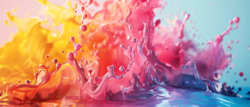 The dance of vivid orange and pink fluid forms a stunning abstract panorama with a sense of movement and life