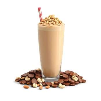 Peanut Butter Cup Milkshake peanut butter rim chopped peanuts decadent dessert tempting Summer drink concept. close-up milkshake drink, isolated on transparent background