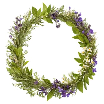 Herbs de Provence a mix of dried herbs arranged in a circular wreath shape with. Food isolated on transparent background.