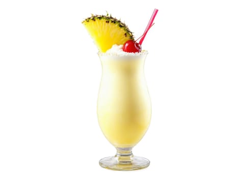 Pina Colada A tropical glass with creamy yellow liquid pineapple wedge and cherry on the. Drink isolated on transparent background.