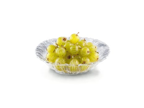 Gooseberries fresh and tart served on a transparent glass dish bright and sour. Food isolated on transparent background.