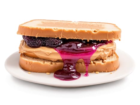 Peanut Butter and Jelly Sandwich The iconic PB J oozing with peanut butter and jam. Food isolated on transparent background.