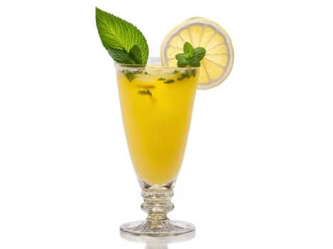 Senegalese Bouye in tall glass garnished with slice of lemon and sprig of mint. Drink isolated on transparent background.
