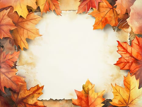 A collection of vibrant autumn leaves surrounds a blank space on a rustic background, perfect for seasonal crafts or festive decorations.