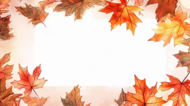 Bright orange and red autumn leaves beautifully frame a blank area, creating a perfect backdrop for messages or artistic expressions during the fall season.