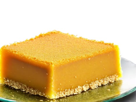 Mysore Pak Crispy golden mysore pak with a fine texture arranged on a glass plate. Food isolated on transparent background.