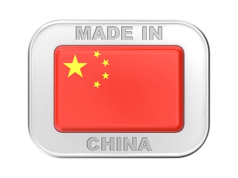 Made in China, silver badge with the flag of the People's Republic of China