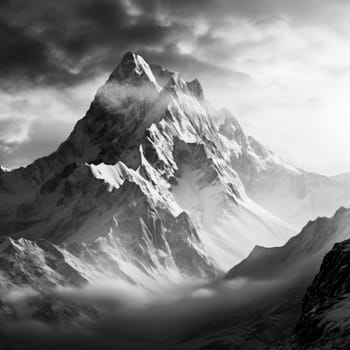 Majestic winter landscape featuring towering snow-capped mountains. 