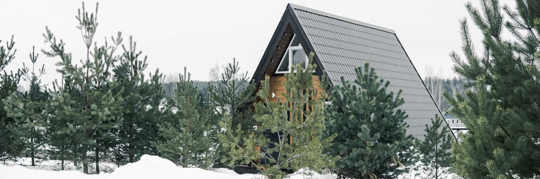 A country house in nature in winter. Rest in an ecologically clean place in winter. Glamping in nature