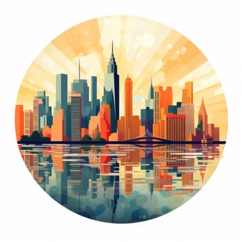 Abstract New York. Image of a metropolis with skyscrapers in vector pop art style. Template for sticker, poster, t-shirt print, etc.