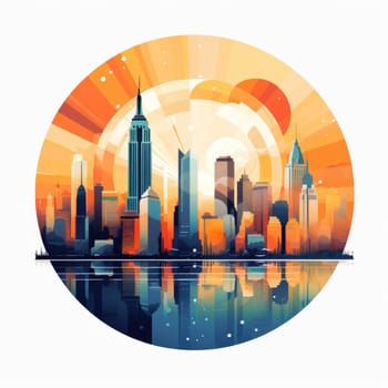 Abstract New York. Image of a metropolis with skyscrapers in vector pop art style. Template for sticker, poster, t-shirt print, etc.