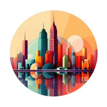 Abstract New York. Image of a metropolis with skyscrapers in vector pop art style. Template for sticker, poster, t-shirt print, etc.