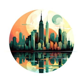 Abstract New York. Image of a metropolis with skyscrapers in vector pop art style. Template for sticker, poster, t-shirt print, etc.