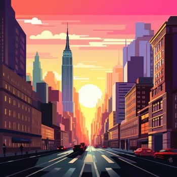 Abstract New York. Image of a metropolis with skyscrapers in vector pop art style. Template for sticker, poster, t-shirt print, etc.