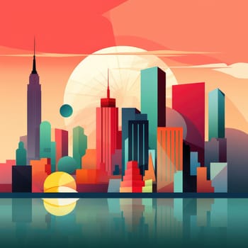 Abstract New York. Image of a metropolis with skyscrapers in vector pop art style. Template for sticker, poster, t-shirt print, etc.