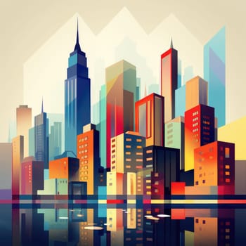 Abstract New York. Image of a metropolis with skyscrapers in vector pop art style. Template for sticker, poster, t-shirt print, etc.