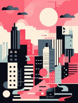Abstract New York. Image of a metropolis with skyscrapers in vector pop art style. Template for sticker, poster, t-shirt print, etc.