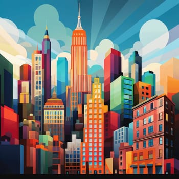Abstract New York. Image of a metropolis with skyscrapers in vector pop art style. Template for sticker, poster, t-shirt print, etc.