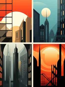 Abstract New York. Image of a metropolis with skyscrapers in vector pop art style. Template for sticker, poster, t-shirt print, etc.